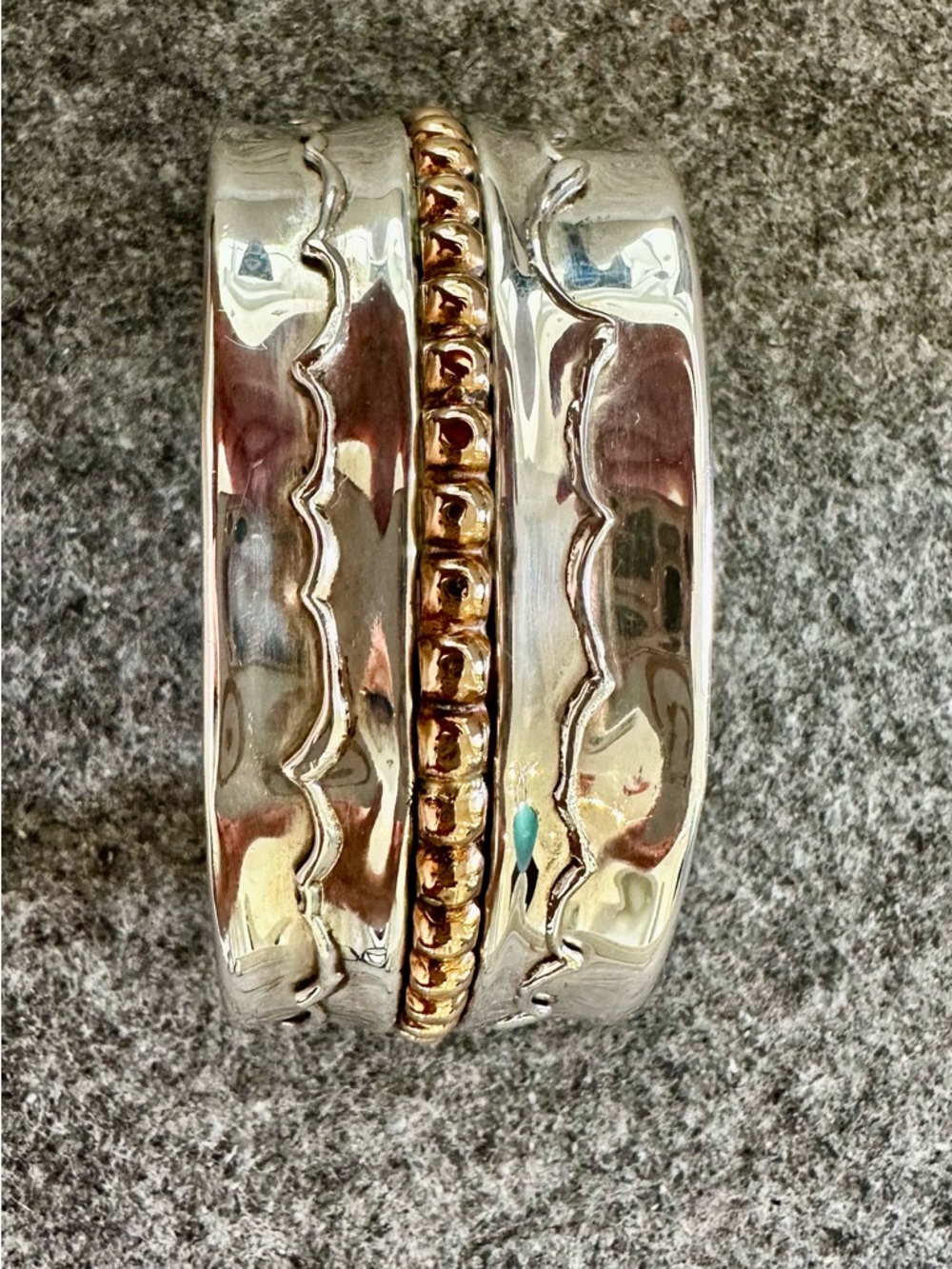 Two-Tone Sterling Silver and Gold ColirBeaded Wide Cuff Bracelet - Women Jewelry